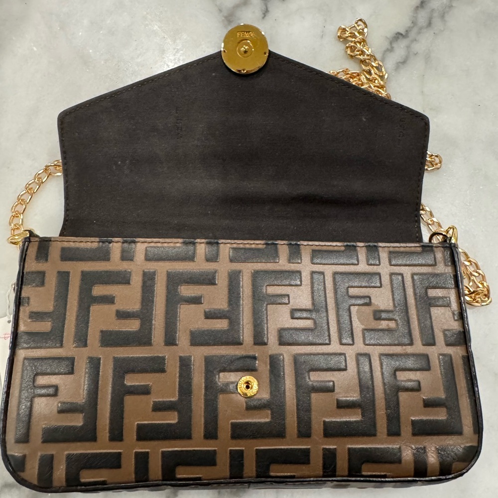 Fendi Black and Brown Logo Crossbody with Gold Accents - Picture 3 of 6